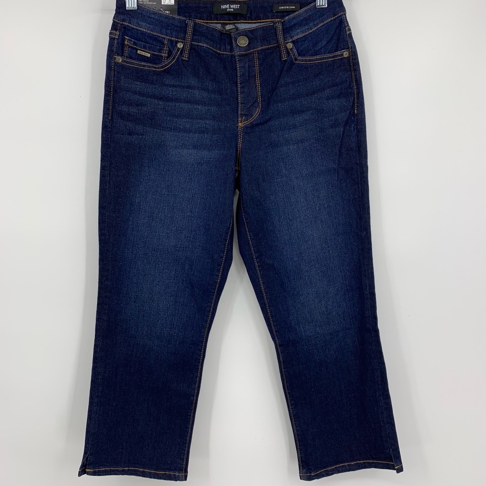 Nine West 4 Chrystie Capri Jeans Stretch Dark Wash Comfort Blue Denim NEW
